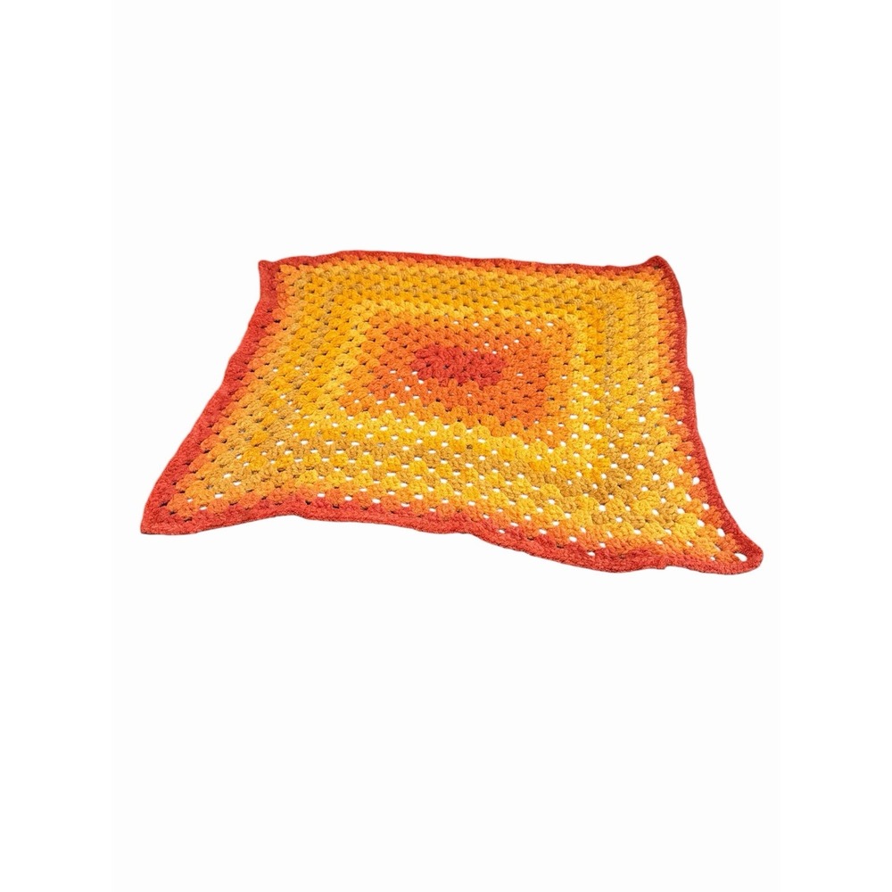 New Handmade Crochet Baby Blanket shades of orange granny square 29x33 inches